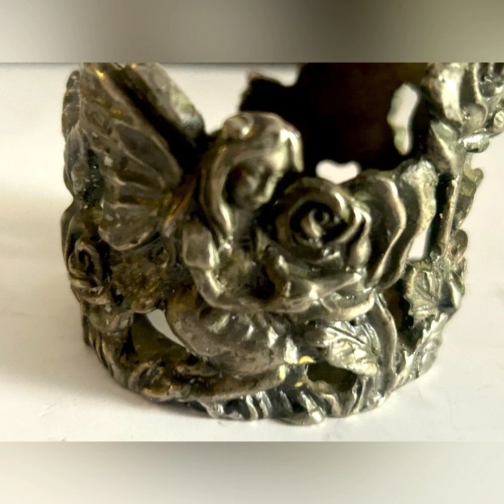 Vintage Pewter Floral Fairy Flowers Openwork Candle Holder Cottagecore